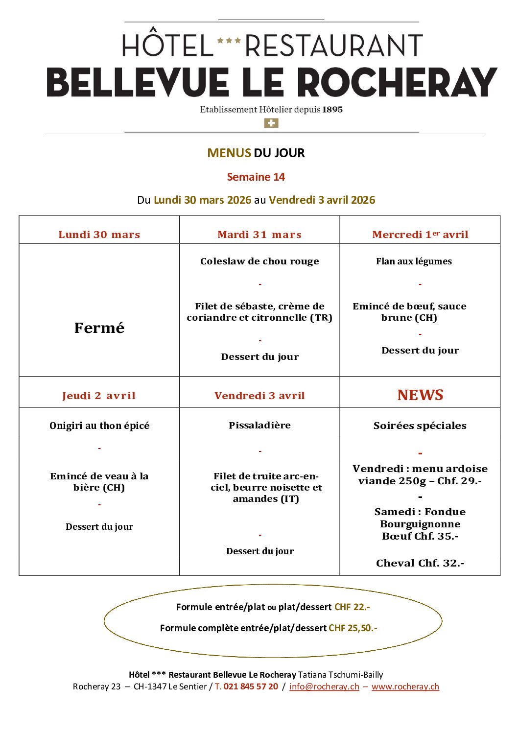 Menus du jour