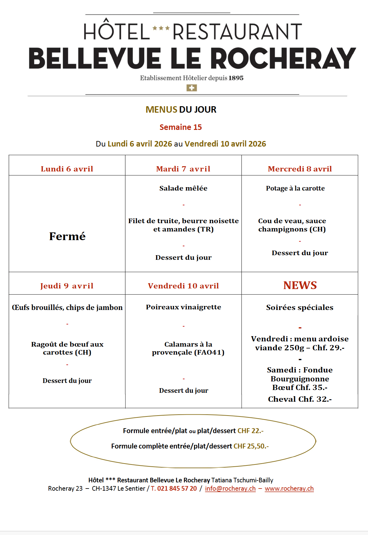 Menus du jour