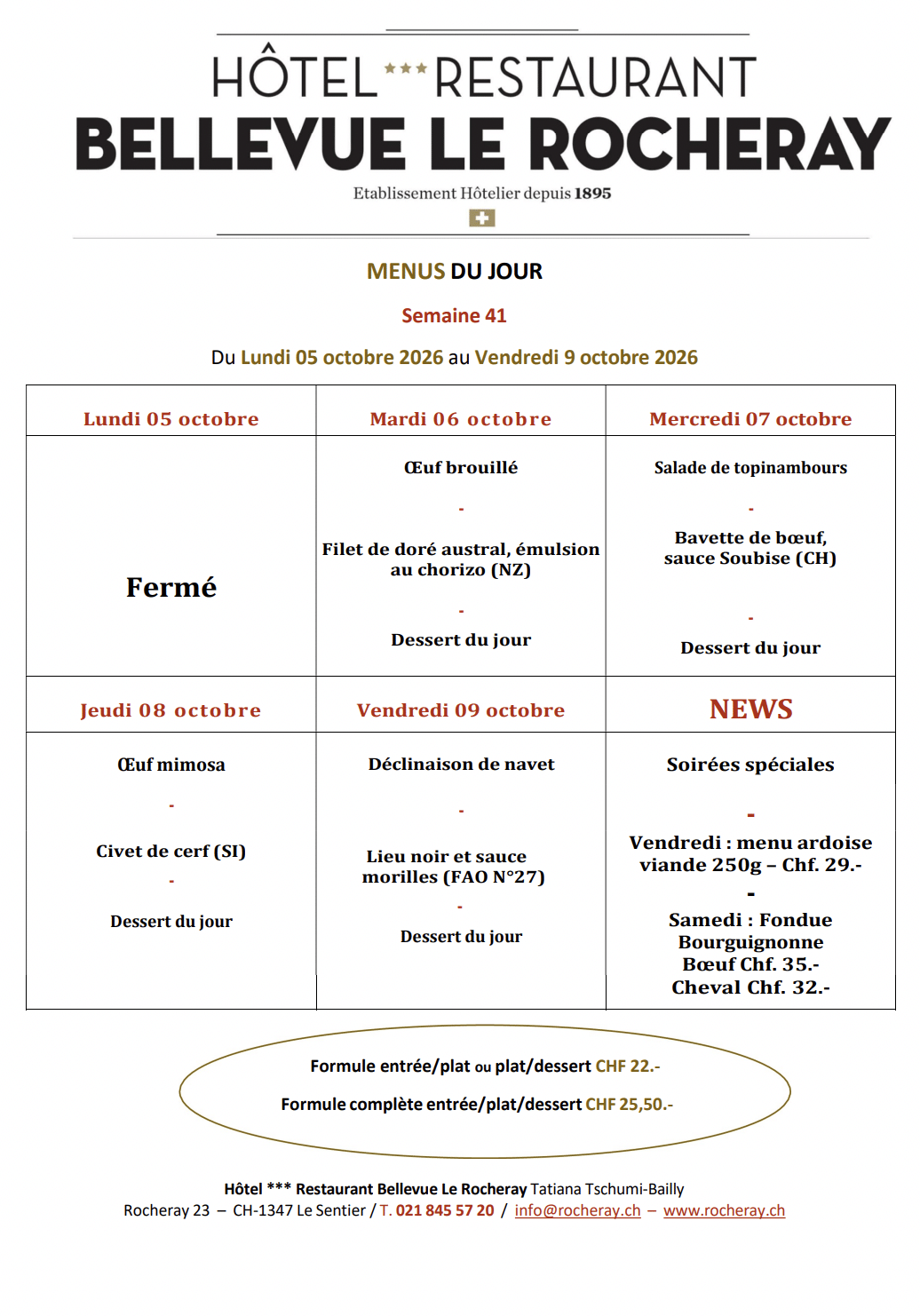 Menus du jour