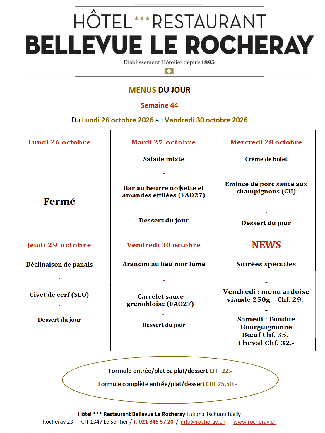 Menus du jour