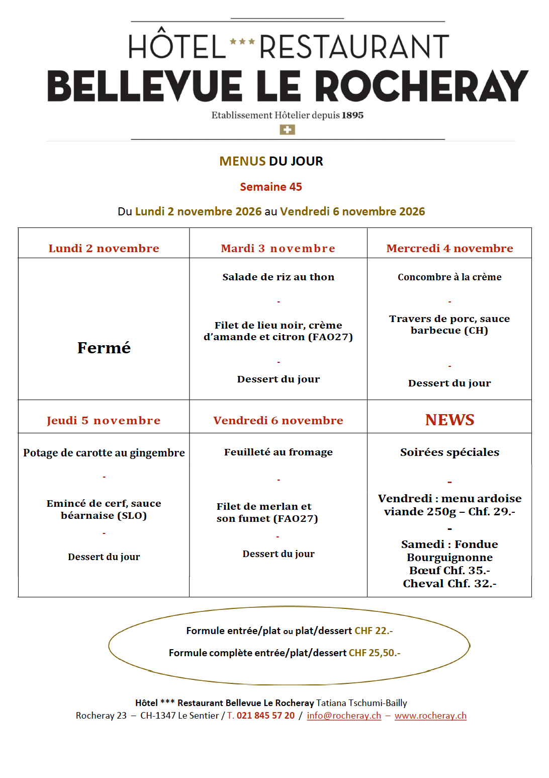 Menus du jour